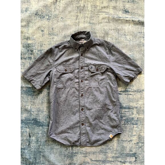 Carhartt Denim Blue Relaxed Fit Short Sleeve Button Down Chambray Shirt Medium - Picture 1 of 7